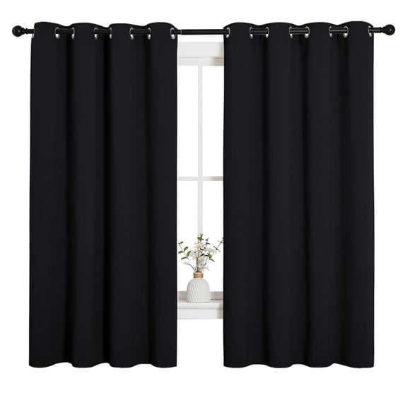 NICETOWN Short Blackout Curtains Black, Set of 2, W52 x L63 - Blackout Curtains for Kitchen and Kids Bedroom