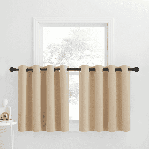 NICETOWN Short Blackout Curtains for Small Window, Light Blocking Thermal Insulated Curtains Privacy Grommet Window Treatment, 52"x30", Biscotti Beige, 2 Panels