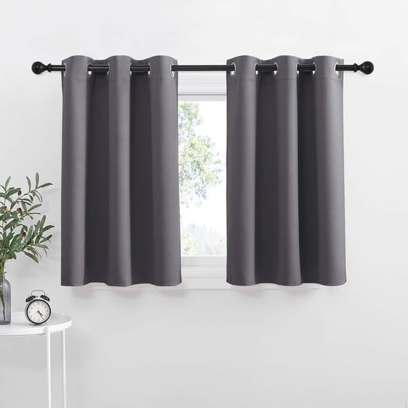 NICETOWN Short Curtains, Grey Blackout Curtains for Bedroom, Thermal Insulated Light Blocking Curtains Energy Efficient Privacy Drapes for Small Windows, 42"x36", Set of 2