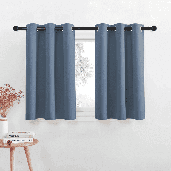 NICETOWN Solid Blackout Curtains for Bedroom, Blackout Thermal Insulated Drapes Noise Reducing Privacy Grommet Small Window Curtains for Bathroom Laundry, 42"x36", Stone Blue, 1 Pair