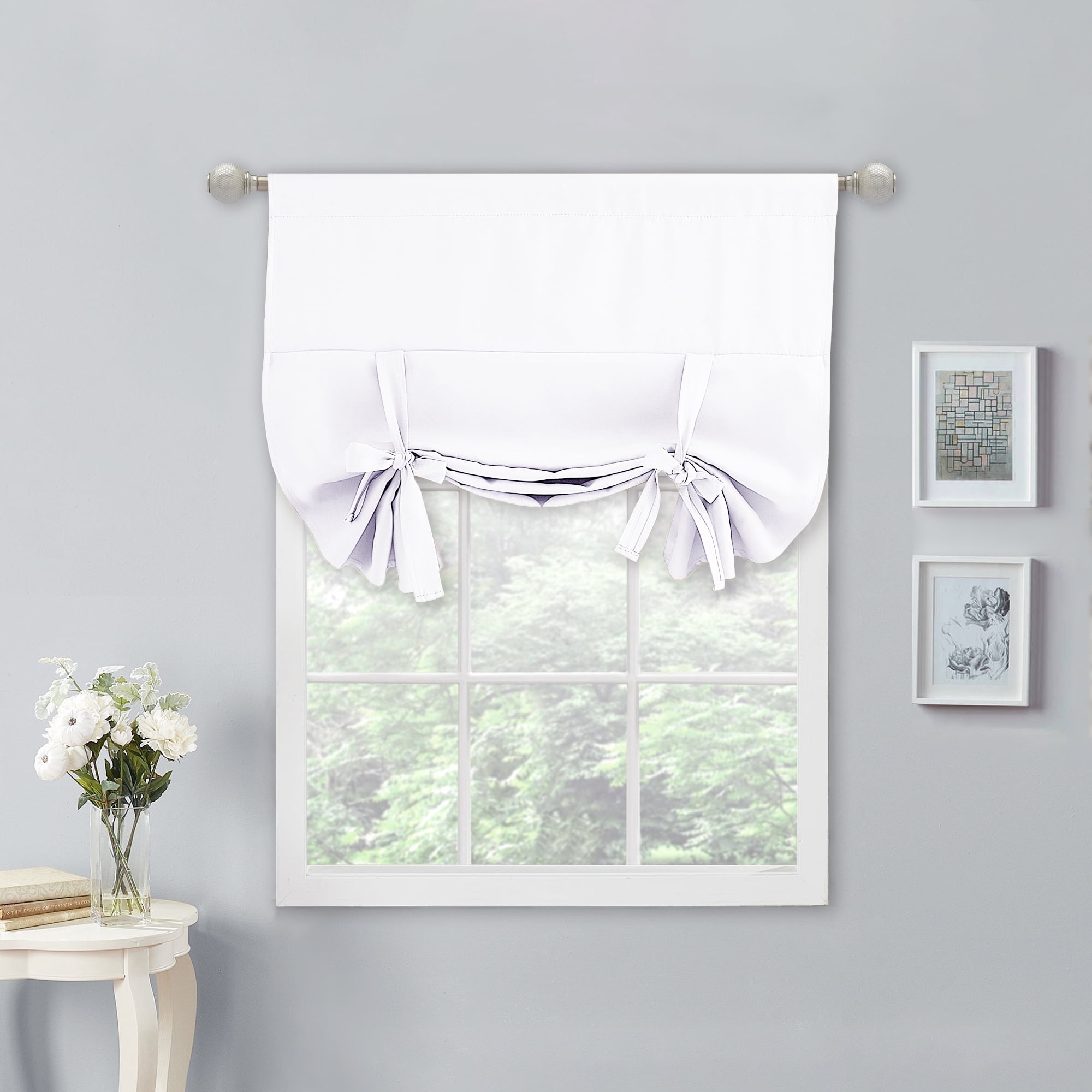 NICETOWN Tie Up Blackout Curtain for Window, Thermal Insulated Adjustable Balloon Window Shade, Room Darkening Rod Pocket Valance Drape for Bathroom/Kitchen, Pure White, 34"x45", 1 Piece