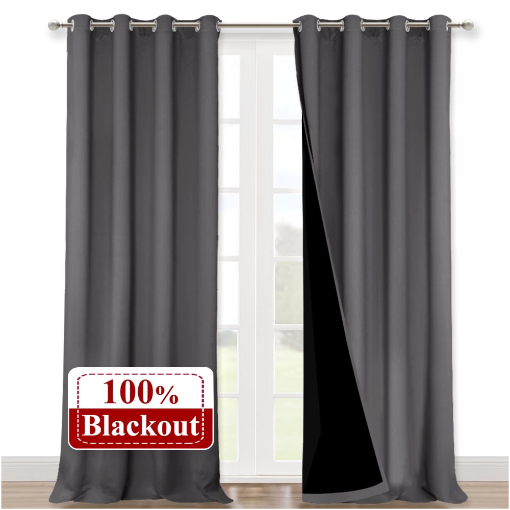 Coodeto Total Shade Curtains and Draperies, Gray, 2 Panels, 52" x 95