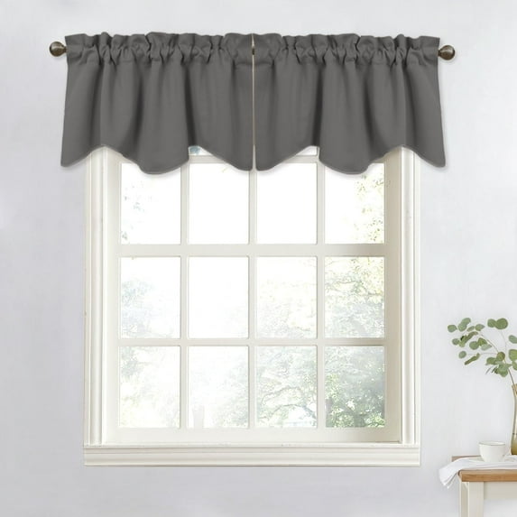 NICETOWN Valance Curtains for Kitchen, Blackout Thermal Insulated Solid Window Curtain Valance Rod Pocket Thermal Insulated Curtains for Bedroom Living Room, Grey, 52"x18", 2 Panels