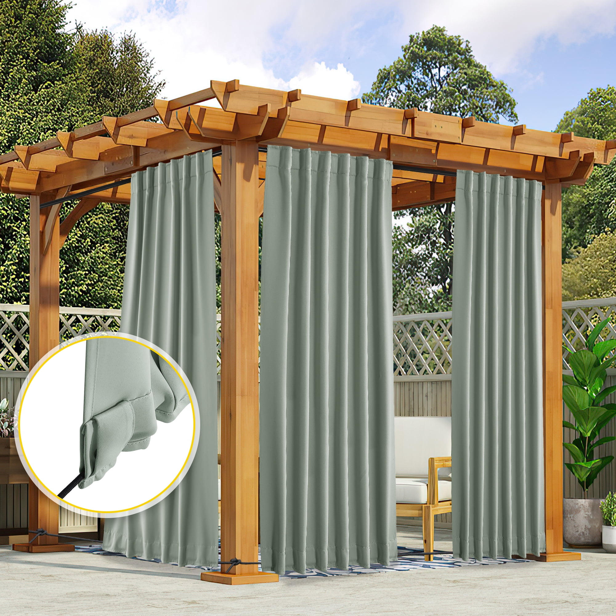 Coodeto Waterproof Outdoor Curtains for Patio, 2 Panels, Blackout ...