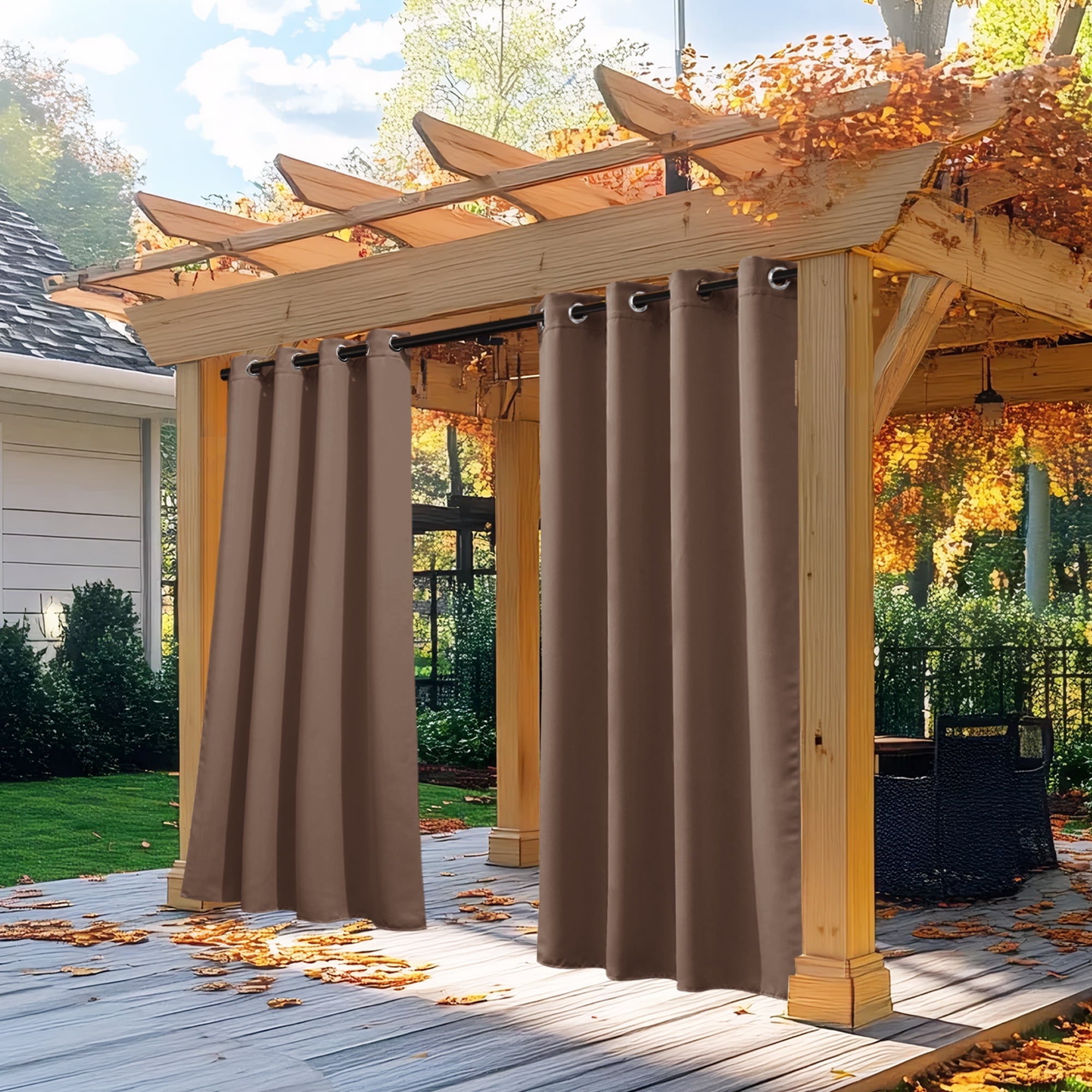Rosnek Outdoor Sheer Curtain For Patio Waterproof, Top & Bottom Groment Windproof Voile Sheer Drapes For Gazebo Porch Pergola 1 Panel