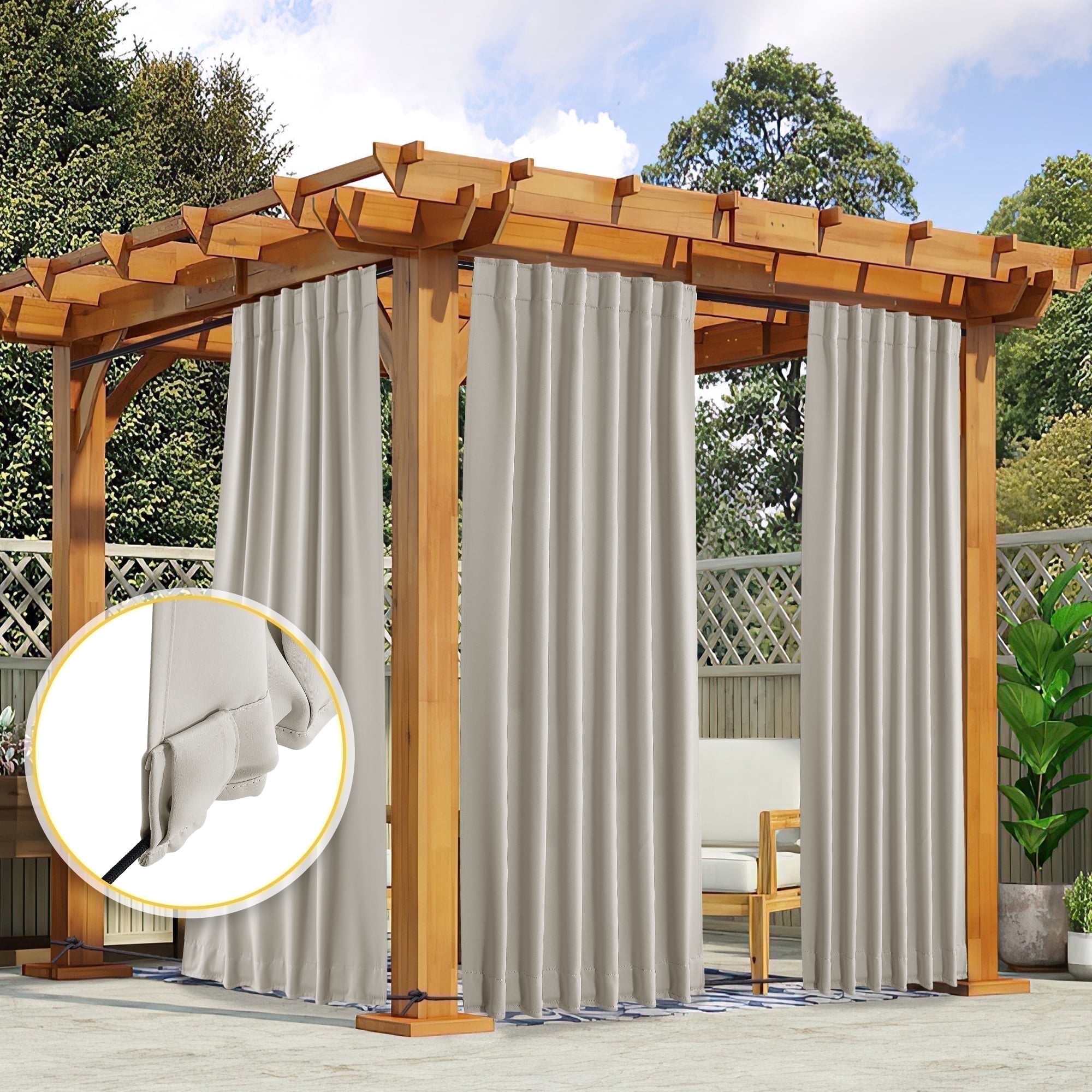 Privacy Rope NICETOWN Waterproof Outdoor Curtains 52x95 Blackout Windproof Thermal ...