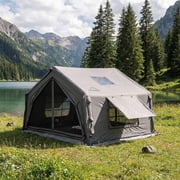 Coody 10.0 Gray - Inflatable Canvas Camping Tent for 2 4 People   Premium Air Beam Glamping Tent with Stove Jack, Breathable TC Cotton Canvas, Fast Setup Inflatable Family Tent with Pump