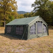 Coody 17.2 Forest Green Inflatable Canvas Camping Tent for 2 10 People   Premium Two Room Family Air Beam Tent, Breathable TC Cotton Canvas, 80 in Standing Height, Stove Jack, Pump Included
