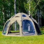 Coody Aurora Dome Inflatable Canvas Camping Tent for 2 4 People   Premium Air Beam Glamping Tent with Stove Jack, Breathable TC Cotton Canvas, 240 cm Standing Height, Fast Setup Dome Tent, Green