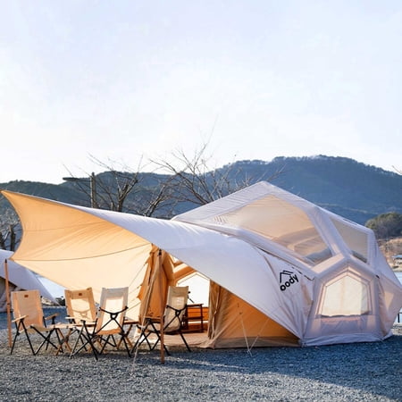 Coody Bestona (Beige) Inflatable Canvas Camping Tent for 2–4 People,Air Beam Dome Glamping Tent with Breathable TC Cotton Canvas, Fast Setup Inflatable Tent with Rain Fly, TPU Windows & Pump Included