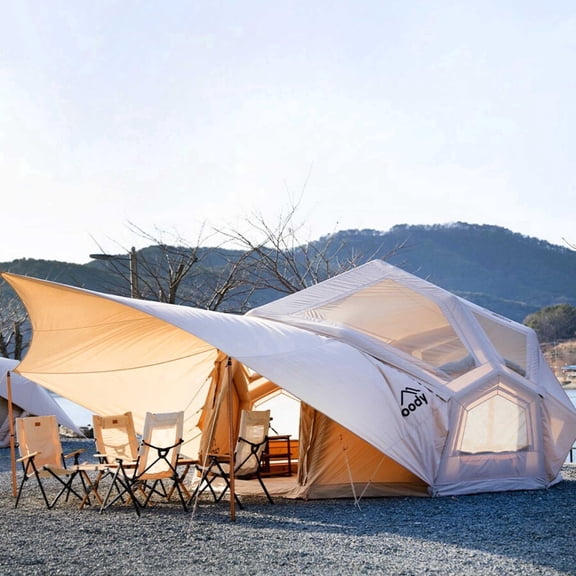 Coody Bestona (Beige) Inflatable Canvas Camping Tent for 24 People,Air Beam Dome Glamping Tent with Breathable TC Cotton Canvas, Fast Setup Inflatable Tent with Rain Fly, TPU Windows & Pump Included