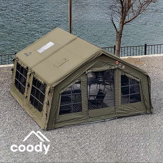 Coody Inflatable Camping Tents, 17.2 Luxury Cotton Canvas Air Beam Glamping Tent for 2-10 Person Family,Fast Setup Air Tent with Pump,Green
