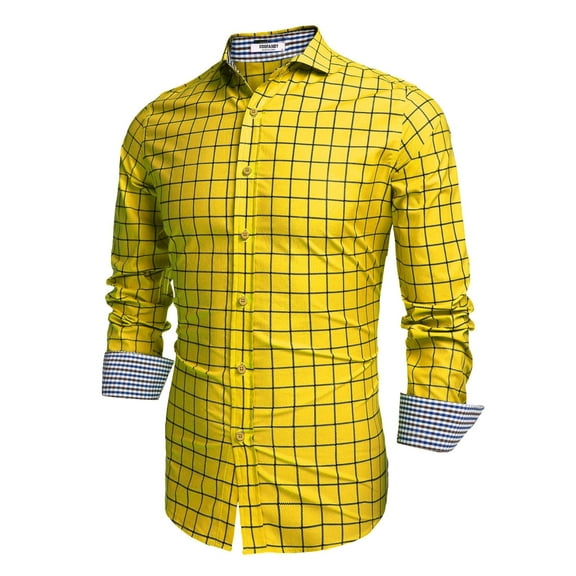 COOFANDY Mens Plaid Dress Shirt Long Sleeve Business Casual Regular Fit Button Down Shirts