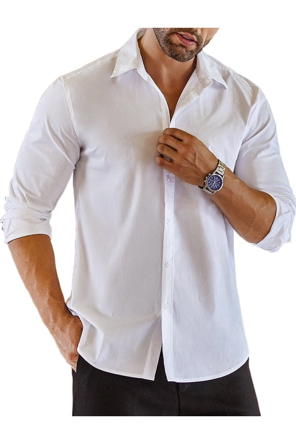 Men's Slim Fit Dress Shirts Wrinkle-Free Long Sleeve Casual Button Down Shirt
