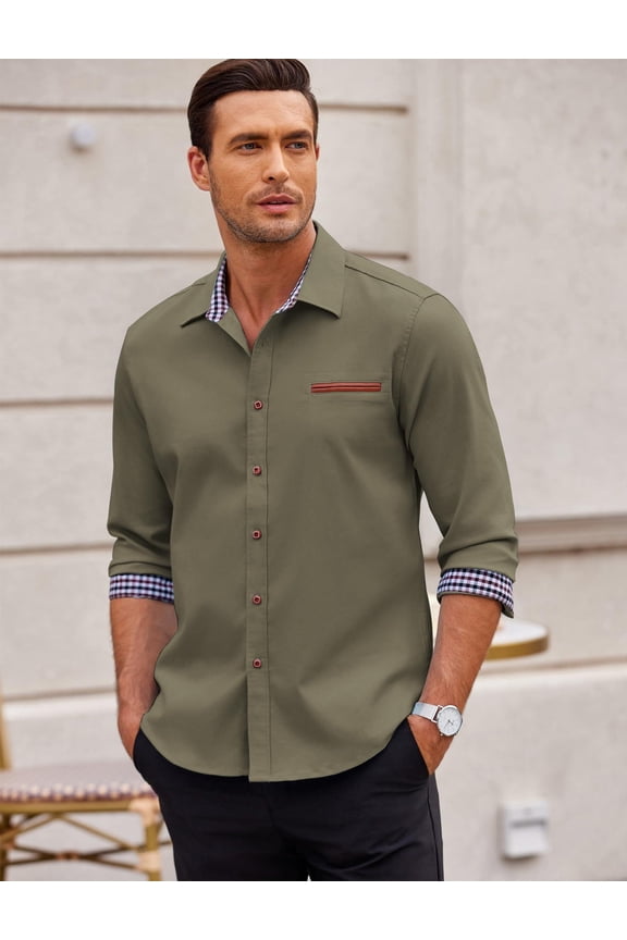 Men's Casual Dress Shirt Button Down Shirts Regular fit Denim Work Classic Western Snap