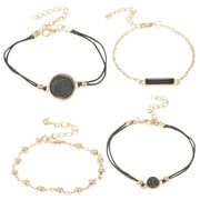 Coofanin Bracelets Boho Beach Bracelet Set for Women 5Pcs Elegant Women Black Bead Geometric Shaped Bracelet Bangle Cuff Bracelet Jewelry Set for Women Girls (Gold )
