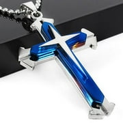 Coofanin Necklaces & Pendants Unisex Men Stainless Steel Cross Pendant Necklace Chain Blue+Silver (Blue )