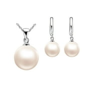 Coofanin Necklaces Setsnecklaces & Pendants Pearl Earrings Water Wave Chain Tassel Pearl Set Earring Necklace (Beige )