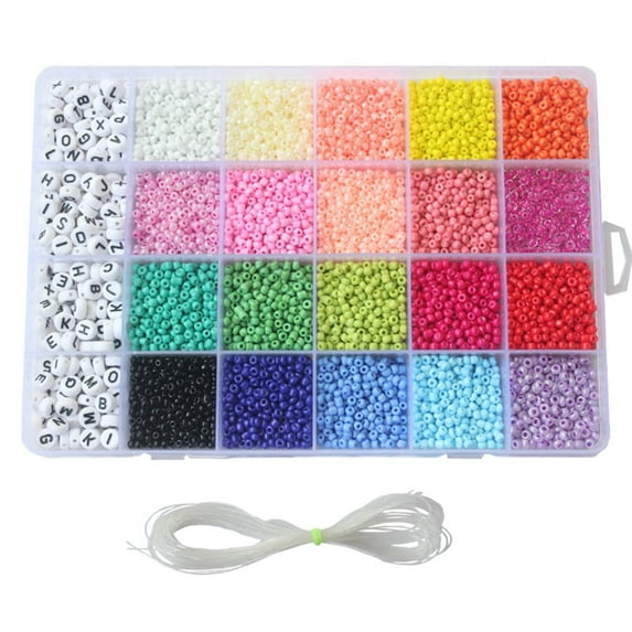 Coofit 3300PCS Seed Bead Set 4mm Mini DIY Craft Letter Bead with Holes &Rope for Bracelet Jewelry Making Kit