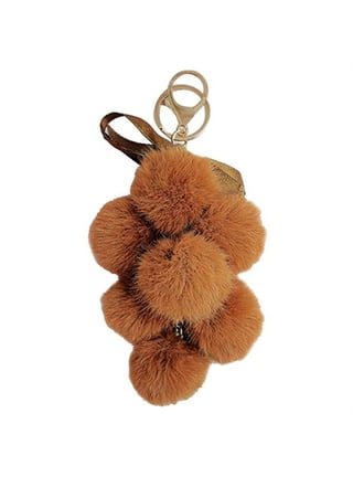 BBSUN Genuine Fox Fur Pom Pom Keychain for Womens Bag Purse Charm Silver Ring Baby Fluffy Fur Ball Keychain (Black)