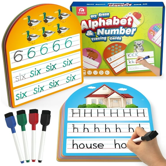 Coogam 36pcs Alphabet Number Practice Cards, Write and Wipe Alphabet cards, Double Sided Dry Erase ABC Letter Tracing Cards, Educational Montessori Toy for 3 4 5 Year Old