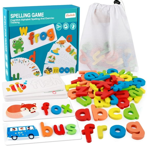 Coogam Alphabet Learning Toy Set, Read Spelling Learning Toy, Wooden Alphabet Flash Cards Matching Sight Words ABC Letters Game Preschool Educational Tool Set for 3 4 5 Years Old