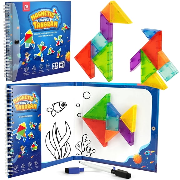 Coogam Blocks Travel Tangram Puzzle, Jigsaw Books with 360 Challenges, Montessori Educational Toy for 3 Years Old