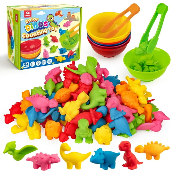 Coogam Counting Dinosaur Sorting Toy Set, Matching Game Montessori Fine Motor Skill Preschool Educational Montessori Learning Toys for 3 4 5 Years Old