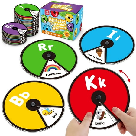 Coogam Interactive Alphabet Spinning Card for Toddler, ABC Letters Numbers Learning Game, Pattern Color Sight Words Educational Flashcard, Montessori Toy Gift for Preschool 3 4 5 Year Old