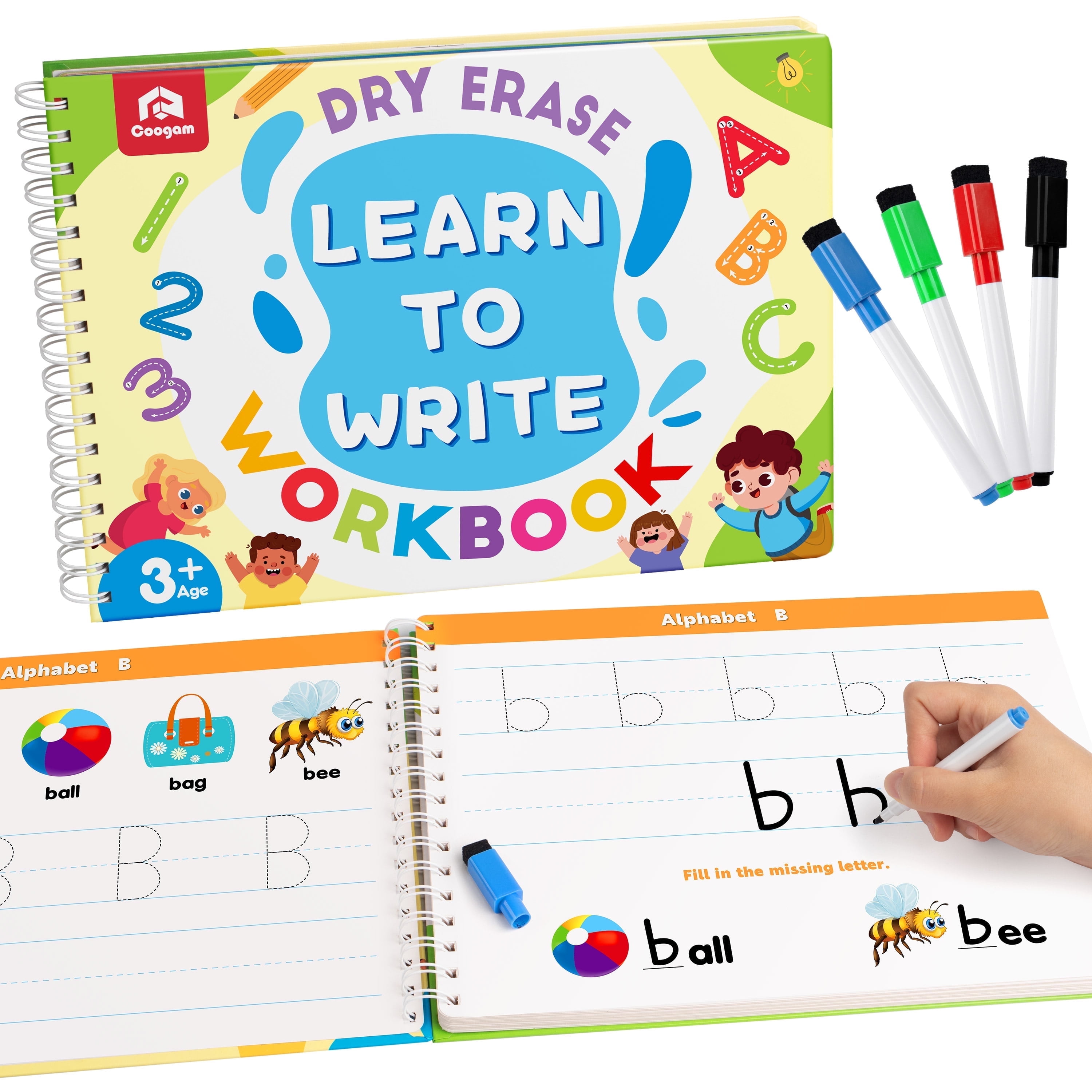 Coogam Learn to Write Workbook, Numbers Letters Practicing Book, ABC Alphabet Sight Words Handwriting Educational Montessori Toy for 3 Years Old