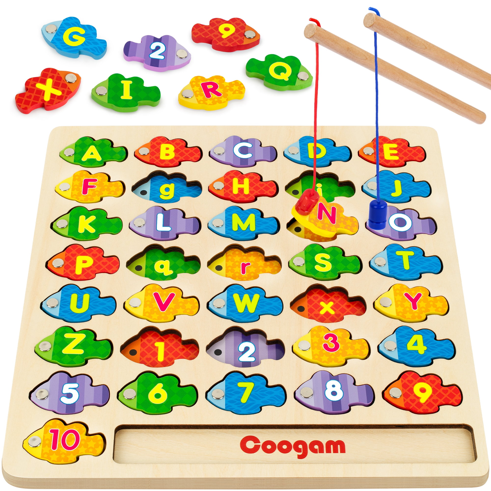 Coogam Magnetic Alphabet Numbers Fishing Game, Wooden ABC Letter Numbers  Color Matching Puzzle Fine Motor Montessori Educational Toy for Preschool 3  4