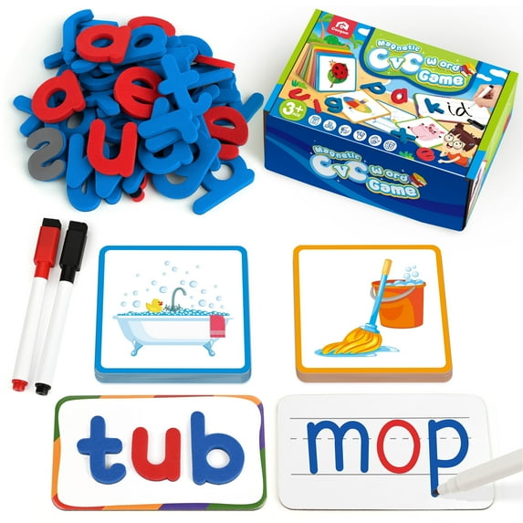 Coogam CVC Sight Words Magnetic Letters Flashcards, Alphabet Toy for 3 4 5 Years Old(50 Pieces)