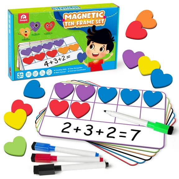 Coogam Magnetic Ten Frames Math Manipulative, 6 Ten Frames 60 Magnetic Math Counters, Educational Toy for 3 4 5 Year Old