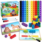 Coogam Math Cubes, Manipulatives Number Counting Blocks MathLink Cubes STEM Learning Toy with Flash Cards For 3 Years Old 100 Pieces