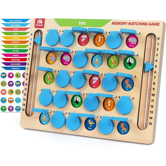 Coogam Memory Matching Game, Wooden Board Travel Toy with Memory Cards, Fine Motor Educational Toy for 3 4 5 Year Old