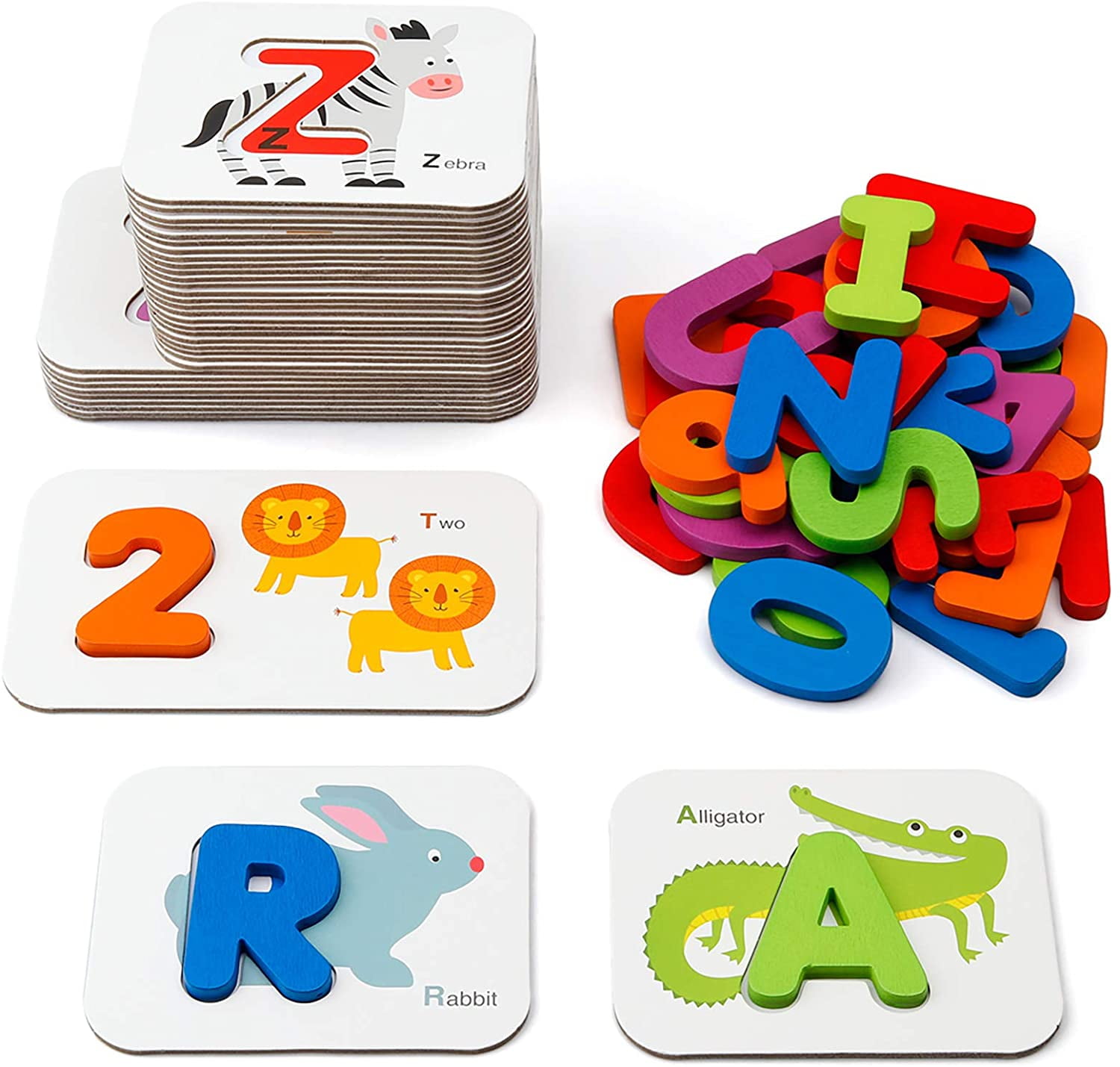 Coogam Numbers and Alphabets Flash Cards Set - ABC Wooden Letters ...