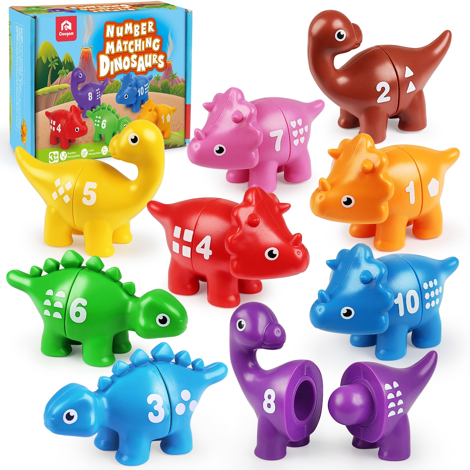 Coogam Numbers Matching Game 10PCS, 123 Counting Dinosaur