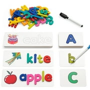 Coogam Reading & Spelling Learning Toy, Wooden Letters Flash Cards Sight Words Matching ABCD Alphabet Recognition Game Educational Tool Set for 3 4 5 Years Old