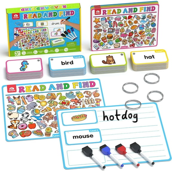 Coogam Search and Find Activity Cards 220 Sign Words Dry Erase Busy Book Learning Flashcards for 3 Years Old