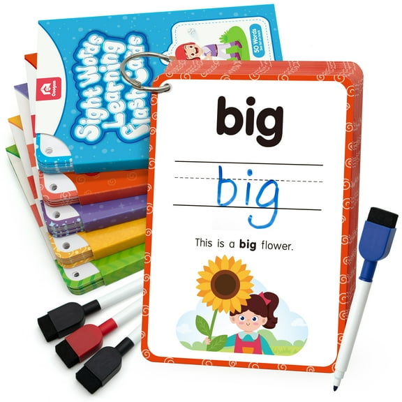 Coogam Sight Words Learning Flash Cards Montessori Toy with 4 Markers & Storage Bag, 250 Count