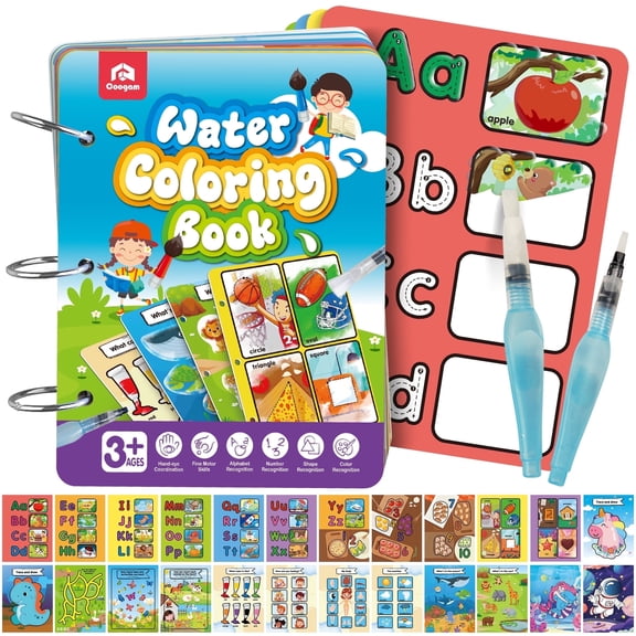 Coogam Water Coloring Busy Book,Alphabet Learning Toys for 3 Years Old12 Pieces