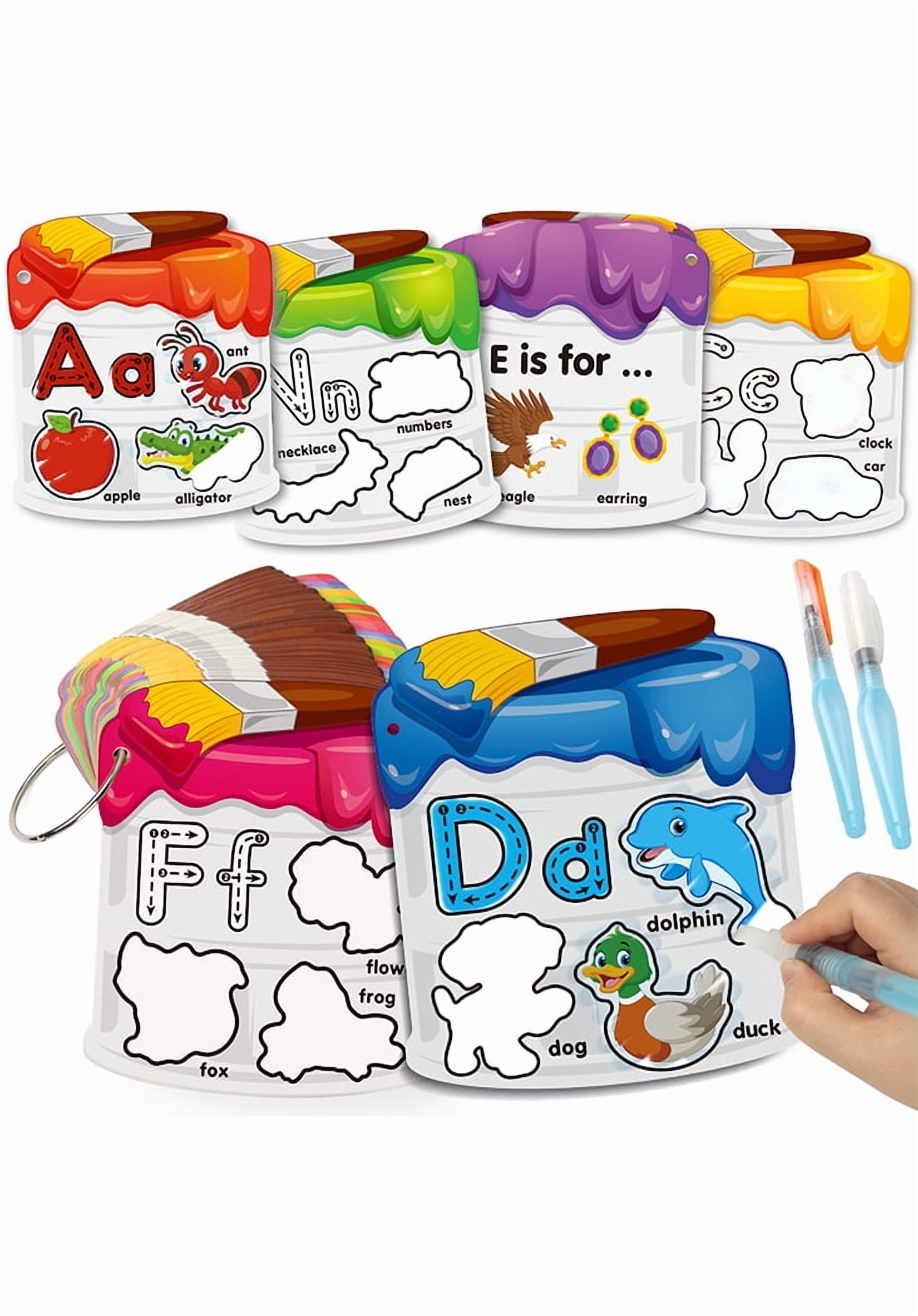 Coogam Water Painting Cards with Learning Alphabet, Reusable Aqua Painting Doddle Vocabulary Flash Cards, ABC Words Learning Educational Montessori Toy for 3 4 5 Year Old