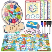 Coogam Wooden Clock Teaching Time Toy, Analog Digital Clock with Fly-Telling Board Game, Learning Educational Toy for 3 4 5 Year Old