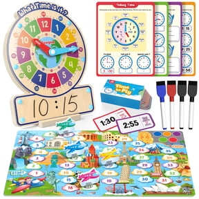 Coogam Wooden Clock Teaching Time Toy, Analog Digital Clock with Fly-Telling Board Game, Learning Educational Toy for 3 4 5 Year Old