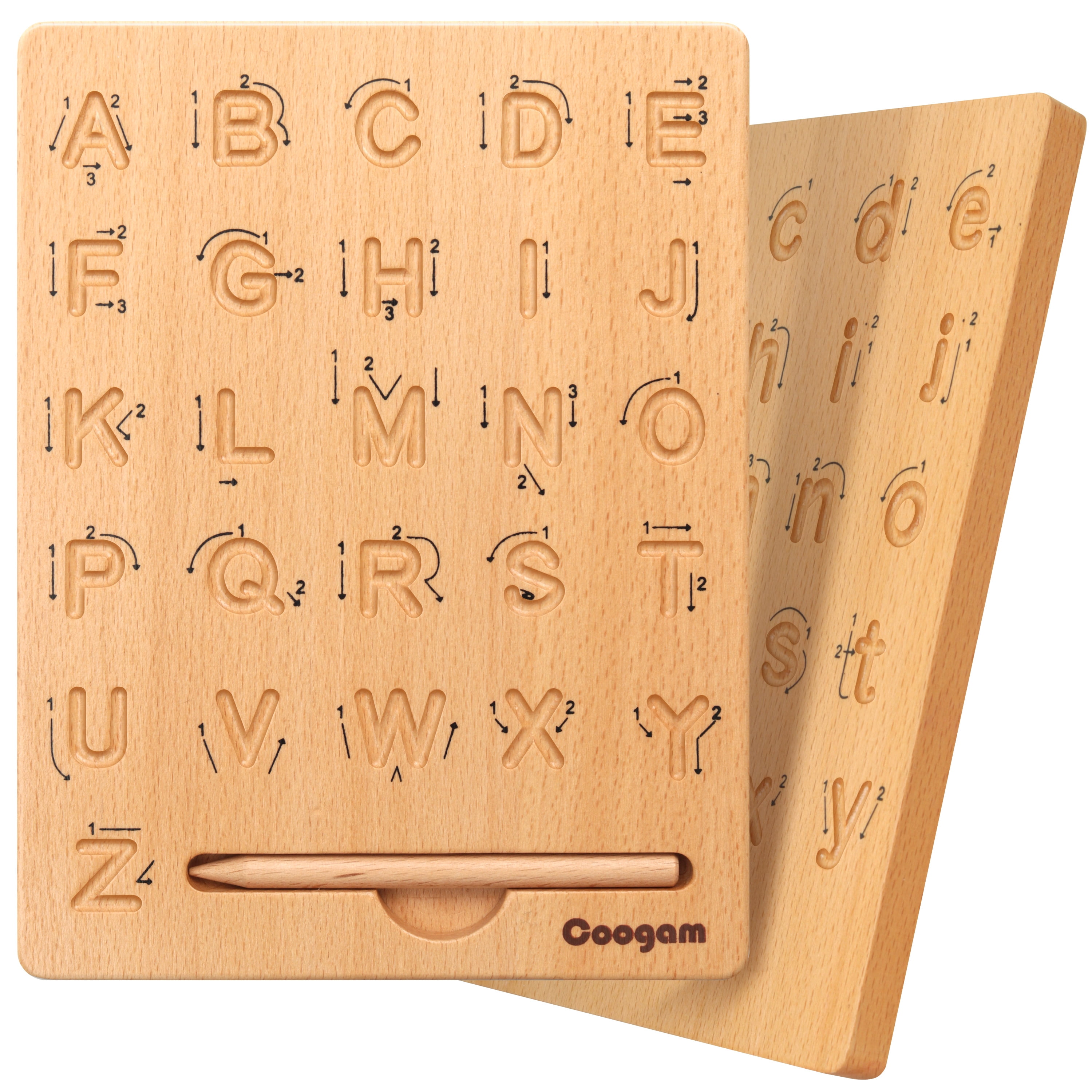 Panda Brothers Wooden Alphabet Tracing Board - Montessori Letters for Learning to Read and Write, Fine Motor Development and Educational Toy for Kids