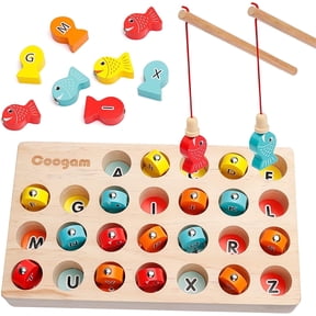 Coogam Wooden Fishing Game, Fine Motor Skill Toy Alphabet Color Sorting Puzzle, Montessori Letters Cognition Preschool for 3 Years Old