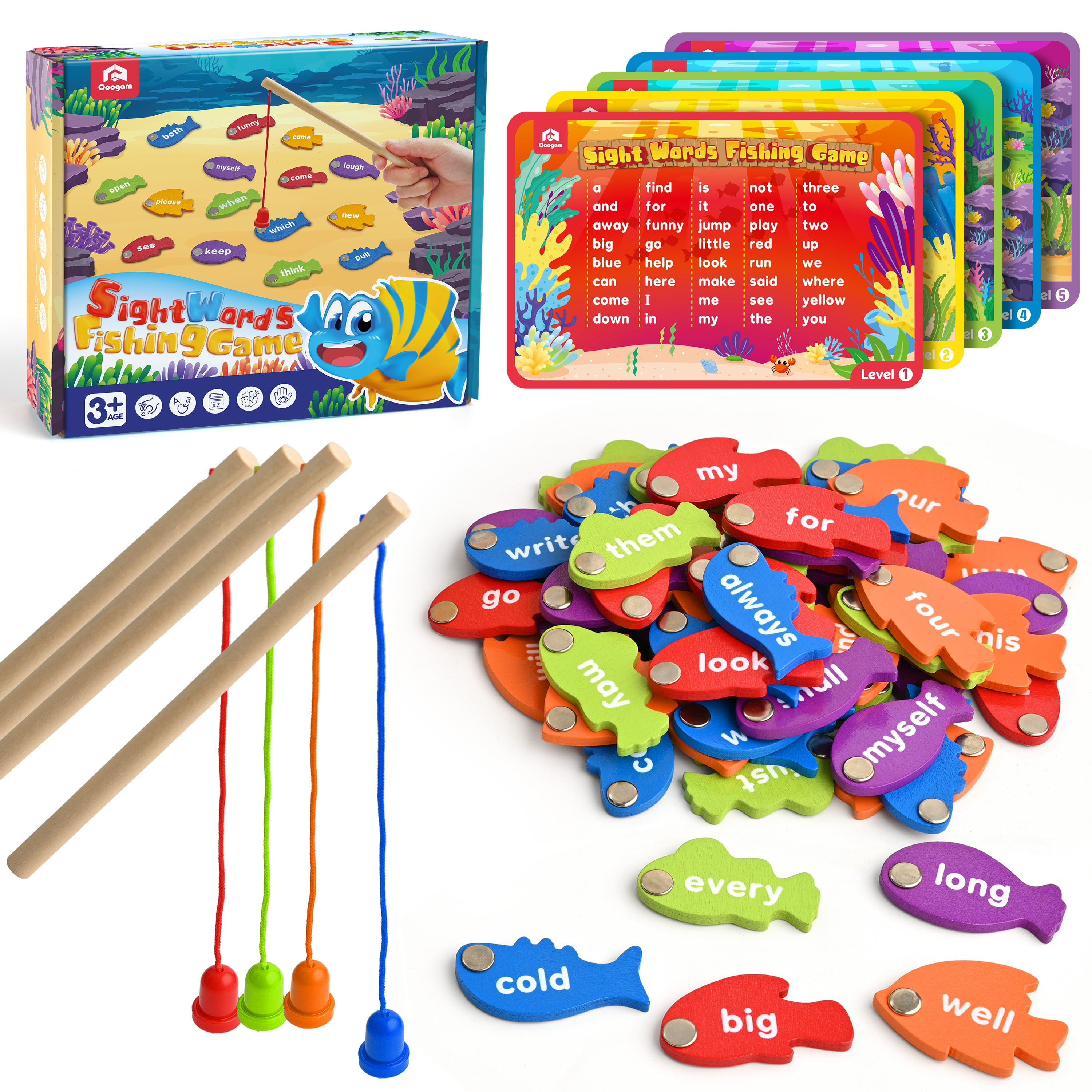 Coogam Wooden Magnetic Fishing Sight Words Game Learning