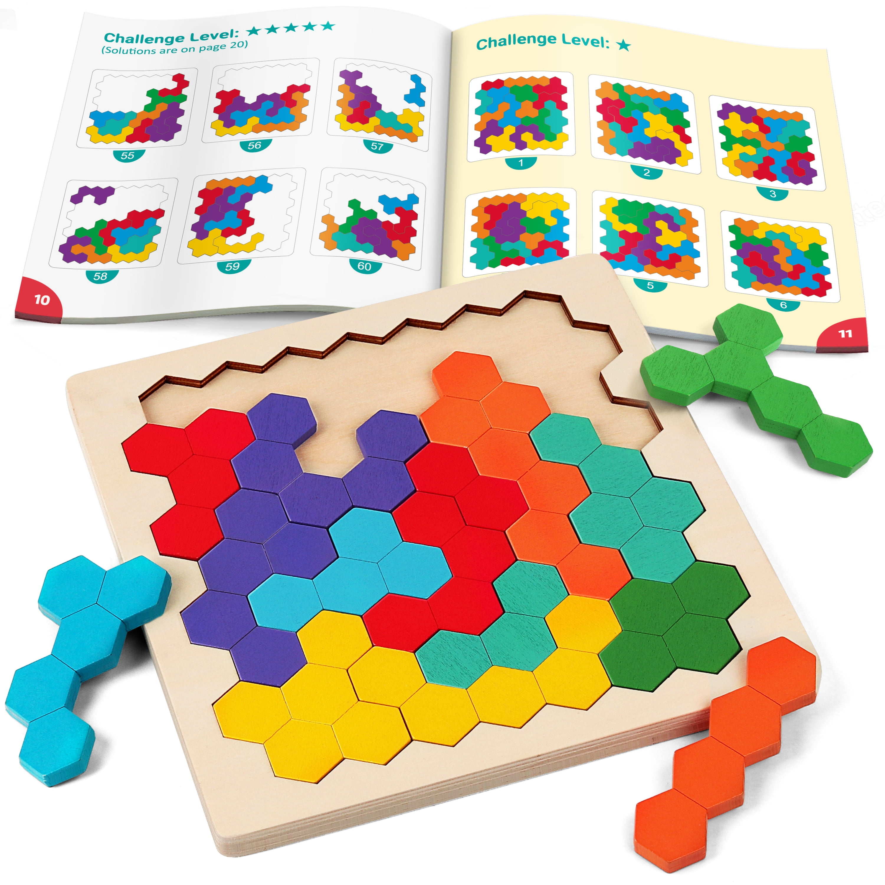  Wooden Shapes Puzzles Blocks Geometric Brain Teaser