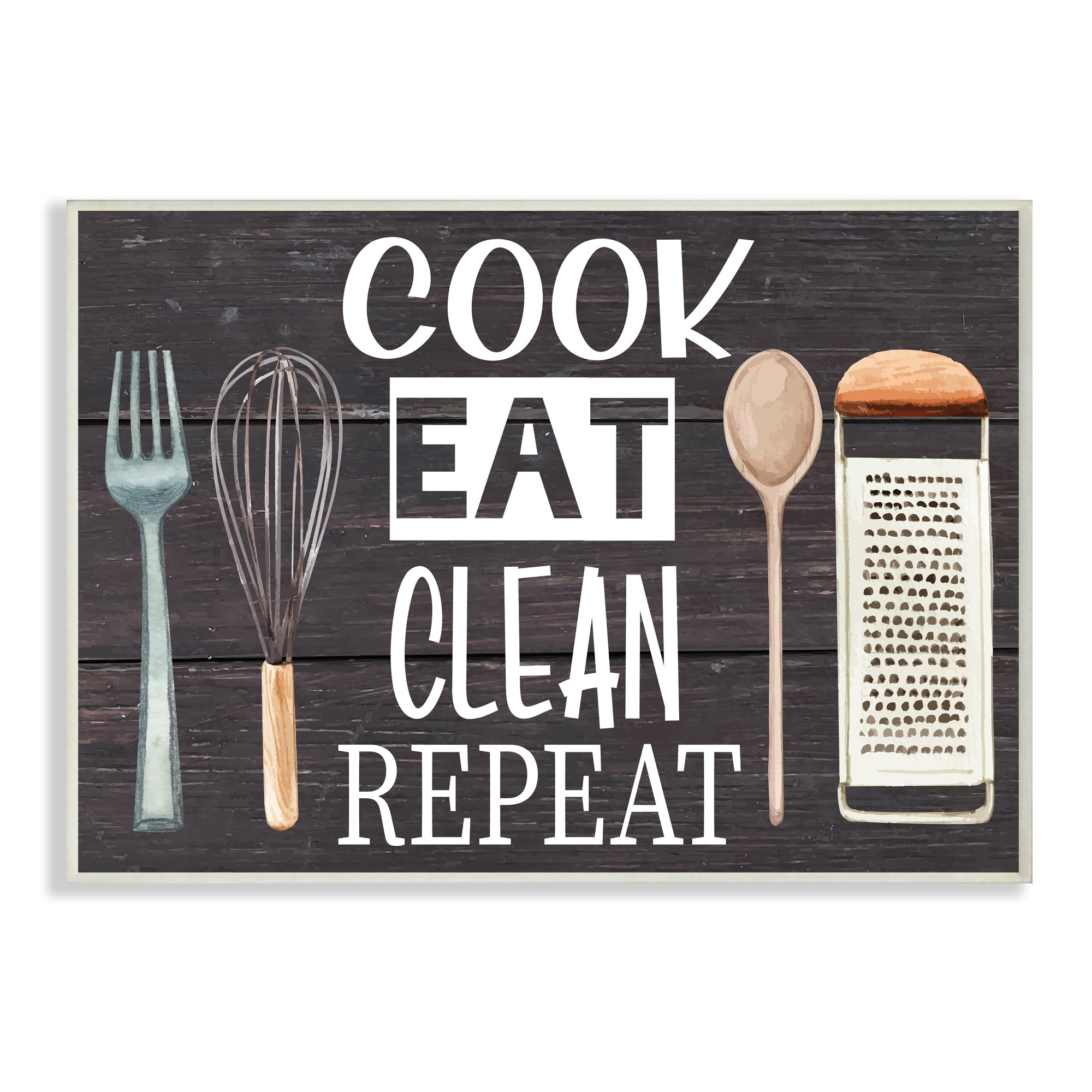 Cook Eat Clean Humorous Quote Rustic Kitchenware 10 in x 15 in Framed Drawing Art Print, by Stupell Home Décor