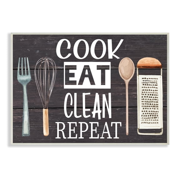 Cook Eat Clean Humorous Quote Rustic Kitchenware 10 in x 15 in Framed Drawing Art Print, by Stupell Home Décor